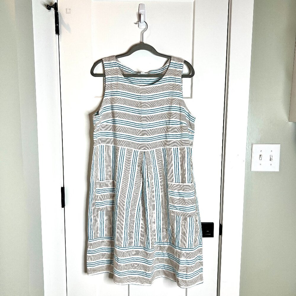 J. Jill LoveLinen Striped Shift Dress Sleeveless Front Pockets Beachy Prep Sz LP - Picture 2 of 4